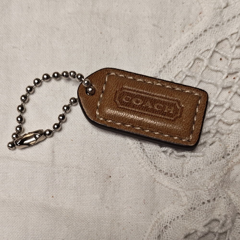 Coach Brown Leather Keychain with Silver Chain